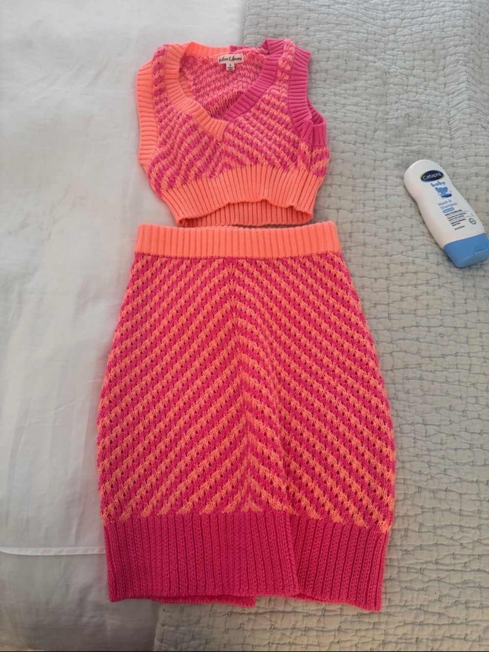 For Love & Lemons Neon Pink and Coral Knit Set